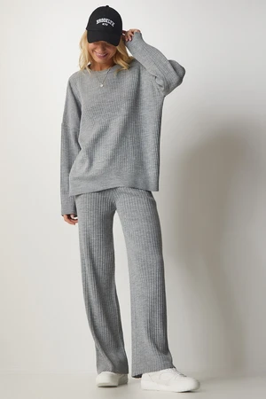 Happiness İstanbul Women's Gray Knitwear Sweater Pants Suit