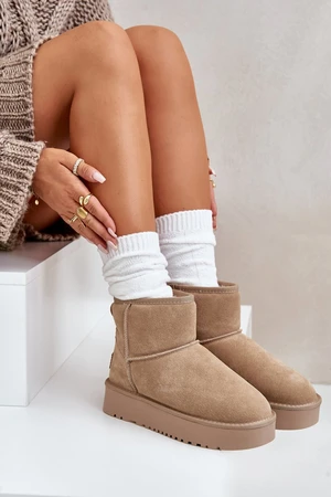 Women's suede snow boots on a platform above the ankles beige Rianaella