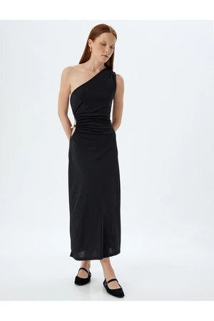 Koton One Shoulder Long Dress with Window Detail Draped