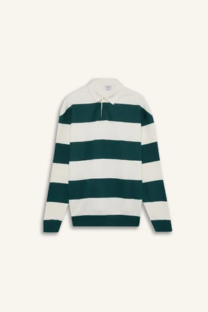 DEFACTO Boxy Fit Polo Collar Striped Sweatshirt