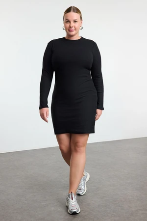 Trendyol Curve Black Fitted Winter Knitted Plus Size Dress