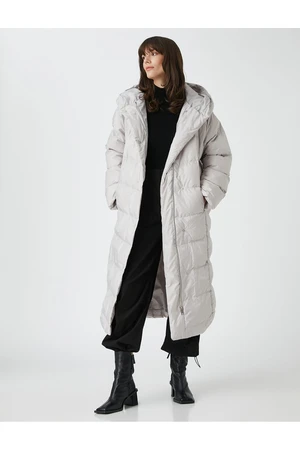 Koton Long Puffer Coat kapucnis patentos rögzítő