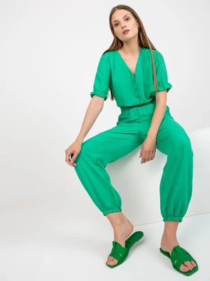 Green summer jumpsuit with short sleeves RUE PARIS