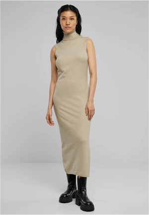 Women's knitted dress Turtleneck sand