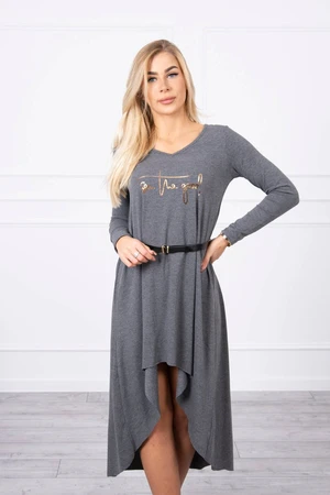 Dress with decorative belt and graphite inscription