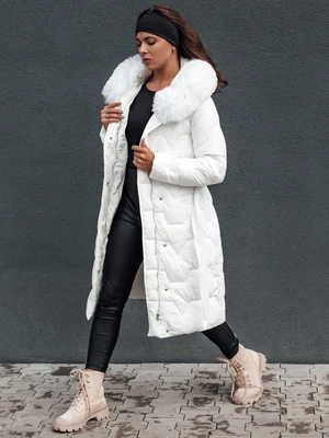 Women's winter quilted coat with hood ELENESS white Dstreet