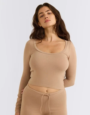 Organic Basics Everyday Scoop Neck Long Sleeve Tee Hazelnut M