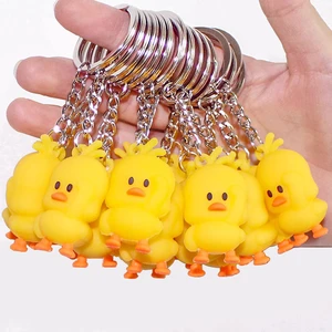 2pcs cartoon anime cute mini yellow duck keychain 4.5*2.5cm duckling key ring pendant jewelry