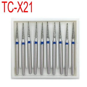 10pcs/box Dental Diamond FG High Speed Burs FG 1.6mm Drill for Polishing Smoothing Teeth Polishers TC-X21