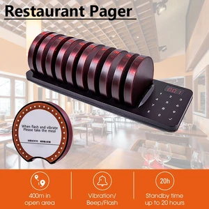 Restaurant Pager Wireless Calling System 10 Vibrator Coaster Buzzer Beeper Receivers For Cafe Food Truck Bar Fast Food Shop