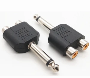 6.5mm Male to 2RCA female lotus head microphone to AV audio adapter 1 to 2 converter