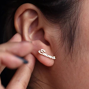 Personalized Name Stainless Steel Earrings for Women Custom Nameplate Letter Piercing Stud Earrings Fashion Jewelry Gift