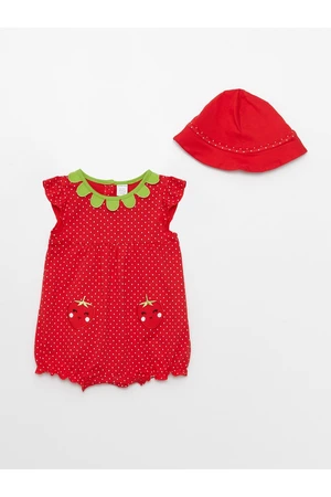 LC Waikiki Crew Neck Embroidery Detail Baby Girl Rompers And Hat 2-Pair Set