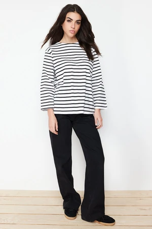 Trendyol Ecru Regular Single Jersey Cotton Lycra Striped Knitted Tunic