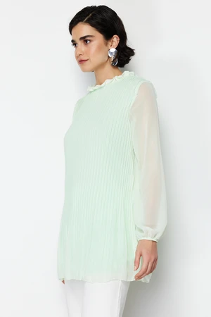 Trendyol Mint Chiffon Pleated Woven Tunic