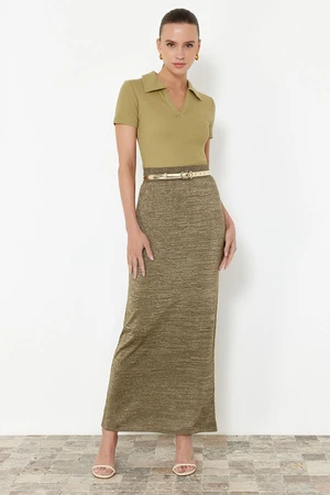 Trendyol Khaki Maxi Glitter Skirt