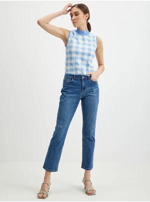 Women's white-blue plaid top ORSAY