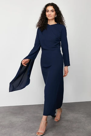 Trendyol Navy Blue Shawl Detailed Evening Dress Unlined