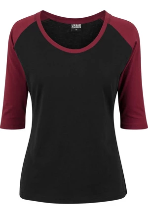 Women's 3/4 contrast raglan t-shirt blk/burgundy