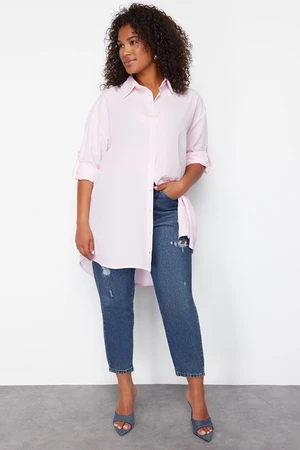 Trendyol Curve Light Pink Relaxed Fit Beach Wear Cotton Woven Shirt