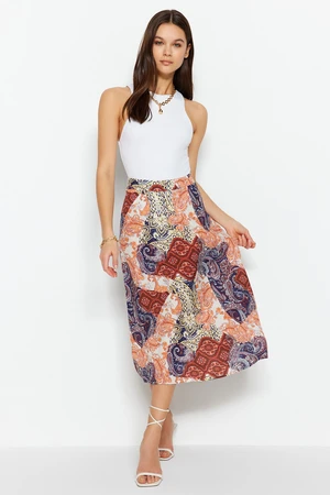 Trendyol Blue Midi Woven Printed Skirt