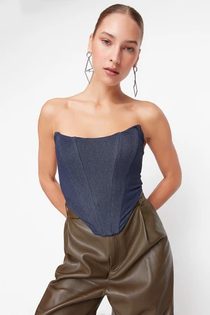 Trendyol Blue Denim-Look Knitted Bustier