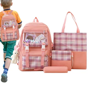 Cute Backpack Set For Girls School Aesthetic Backpack For Students 4pcs School Bag Set With Rabbit Pendant Backpack Shoulder Bag