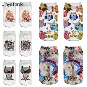 New Fashion Cool Harajuku Owl Socks 3D Printing Animal Cute Nighthawk Short Sokken