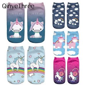 Harajuku 3D Print Unicorn Women Kawaii Ankle Licorne Chaussette Femme Calcetines Mujer Cute Art Socks Unisex