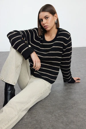 Trendyol Black Soft Texture Basic Striped Knitwear Sweater