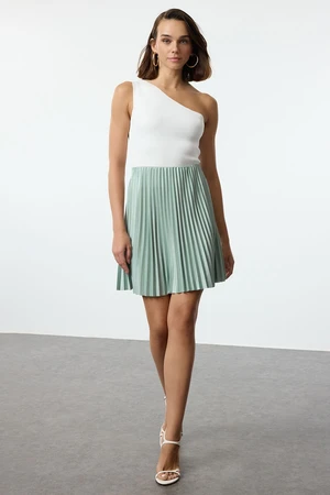 Trendyol Mint Pleated Mini Skater Flexible Knitted Skirt