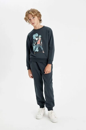 DEFACTO Boy Printed Crew Neck Sweatshirt Elastic Waist Tracksuit Bottoms 2-Piece Set