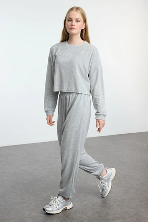 Trendyol Gray Melange Relaxed/Comfortable Towel Knitted Tracksuit Set