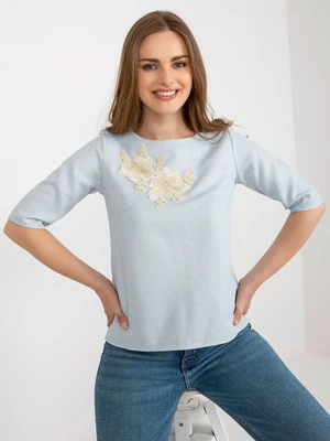 Light blue women's formal blouse with lace