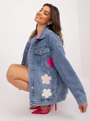 Blue women's denim jacket with flowers