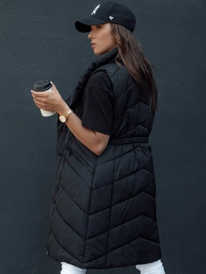 Women's quilted long vest without hood SERKIS black Dstreet