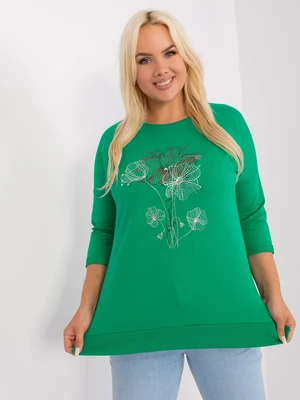 Green women's blouse in larger size with 3/4 sleeves