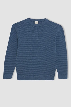 DEFACTO Boy's Indigo Crew Neck Basic Plain Sweater