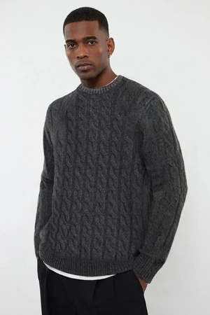 Trendyol Anthracite Unisex Crew Neck Hair Knitted Sweater