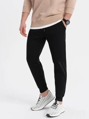 Ombre Men's sweatpants with stitching and zipper on leg - black