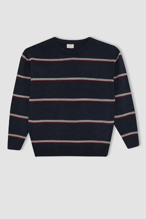 DEFACTO Boy Navy Blue Crew Neck Striped Knitwear Sweater