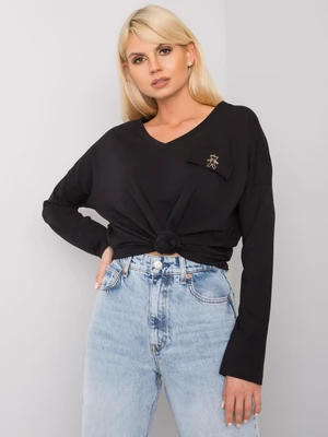 Black cotton blouse with V-neck.