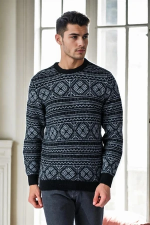 30565 Dewberry Patterned Mens Sweater-BLACK