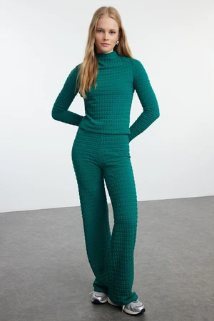 Trendyol Emerald Green Textured Fitted Long Sleeve Stretchy Knitted Bottom-Top Set