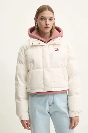 Páperová bunda Tommy Jeans dámska, béžová farba, zimná, oversize, DW0DW18820