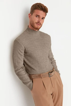 Trendyol Mink Men's Regular Turtleneck Plain Knitwear Sweater