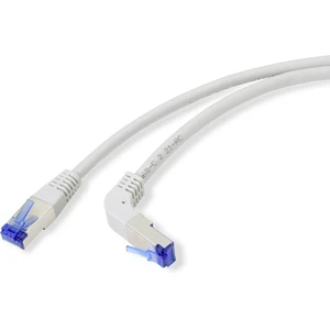 Renkforce RJ45 RJ45 prepojovací kábel CAT 6A S/FTP 20.00 m sivá 90 ° zatočený dole