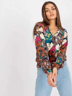 Brown women's blouse with Ruby print