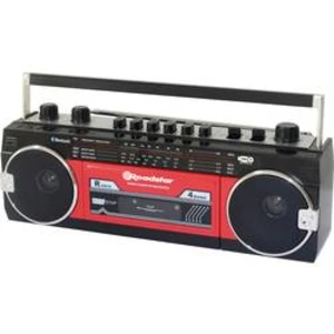 Přenosný přehrávač kazet Walkman Roadstar RCR-3025EBT/RD, na dotek výrazná tlačítka, funkce nahrávání, včetně mikrofonu, červená, černá