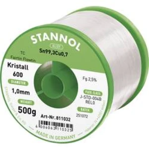 Bezolovnatý pájecí cín Stannol Kristall 600 Fairtin, bez olova, 500 g, 1 mm